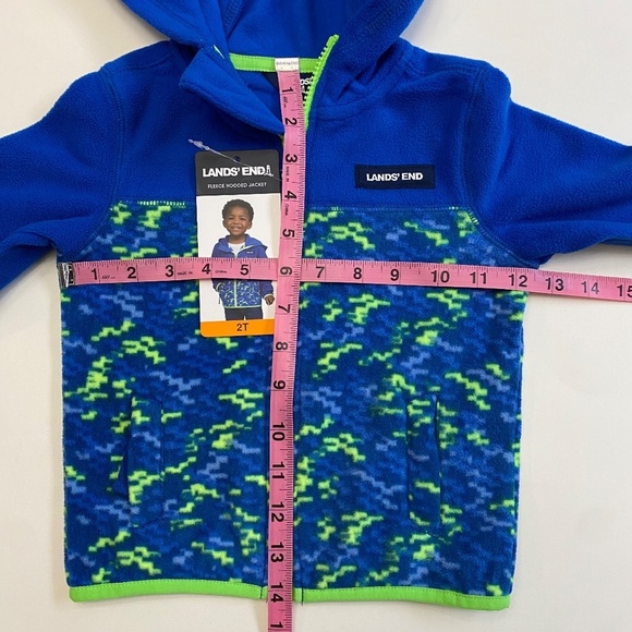 Lands' End Fleece Full Zip Hooded Jacket, Blue/Green, 2T, NWT - Picture 7 of 10